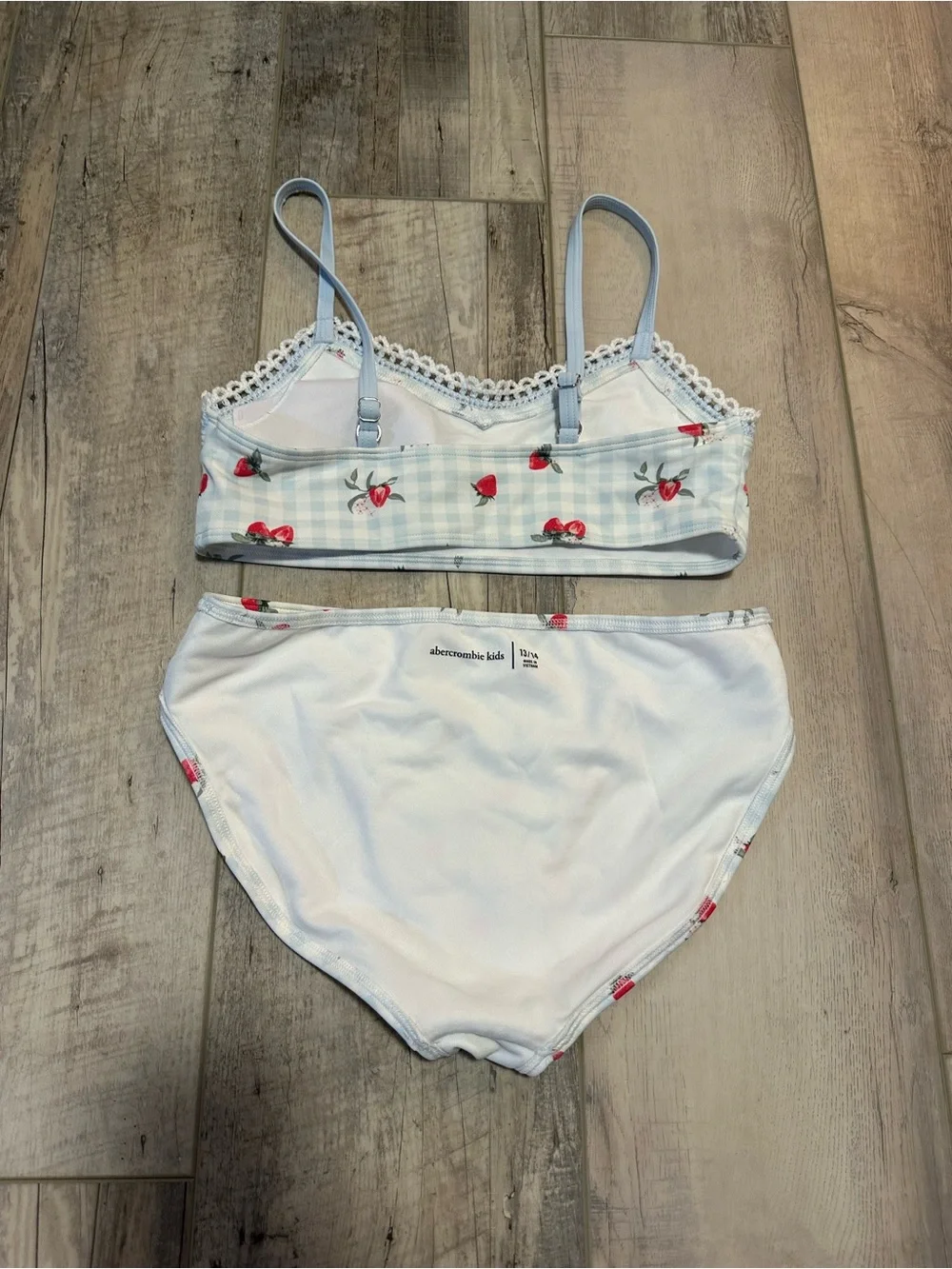 abercrombie kids Light Blue Gingham Bikini with Red Cherry Print